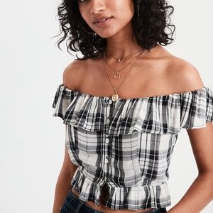 Plaid off the shoulder top